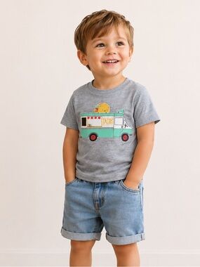 Kids Summer OUTFIT / Whistle & Flute Taco Tee/ Beau Hudson Stretch Denim Shorts